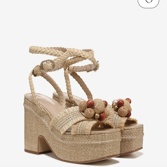 NEW SAM EDELMAN TATE EGGSHELL RAFFIA PLATFORM SANDALS SIZE 9.5 - Picture 6 of 15